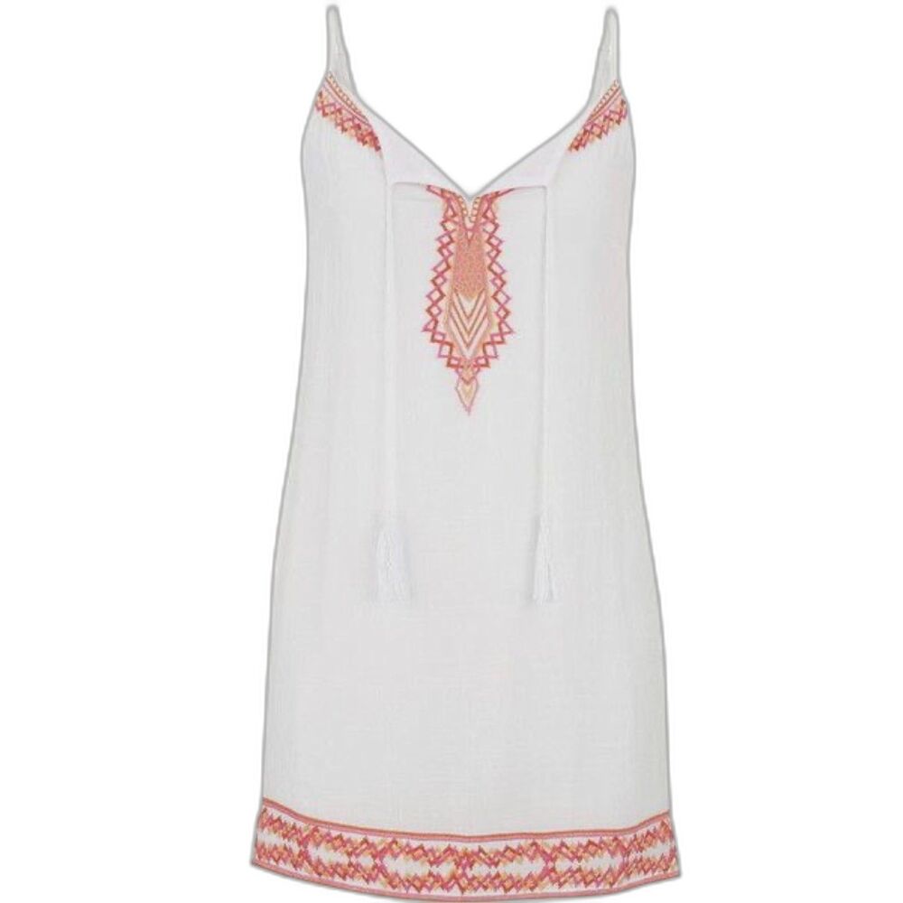 Maurices XS White Gauze Slip Dress with Embroidered Aztec Bohemian Design
